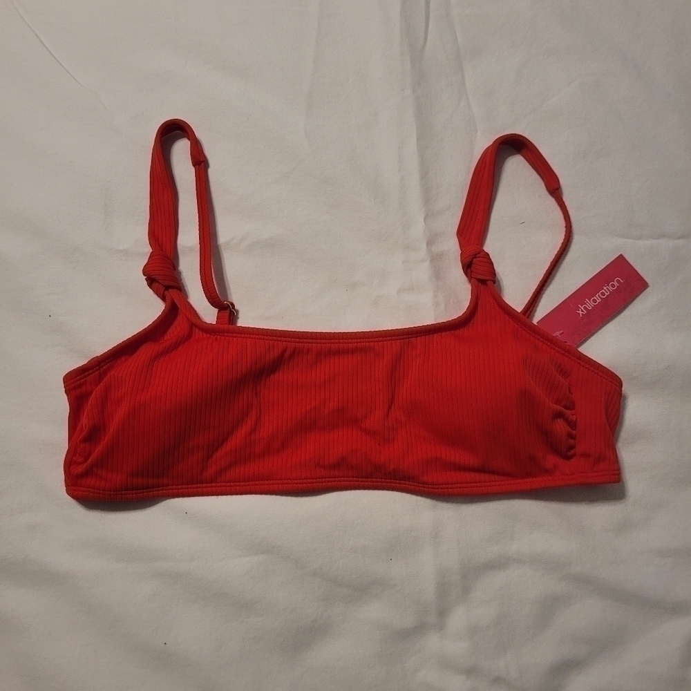 Xhilaration Juniors Ribbed Red Scoop Neck Bikini Top